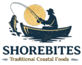 shorebites logo with coastal theme
