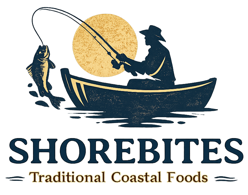 shorebites logo with coastal theme